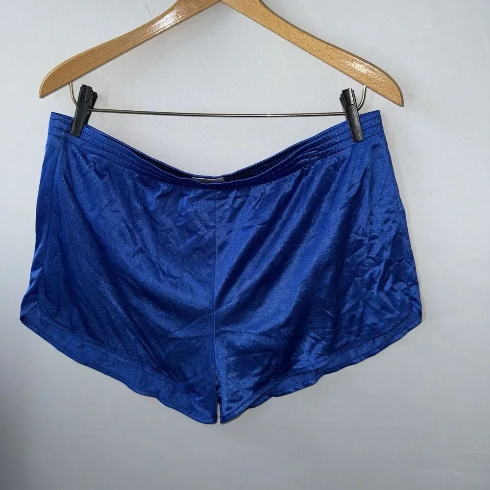 VTG Cobblestones Blue Nylon Running Shorts Deadstock Lined Silky Sheer USA Sz XL